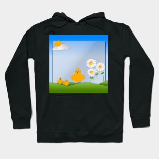 Birds with hills, sun, clouds depicting a scene of Spring season Hoodie